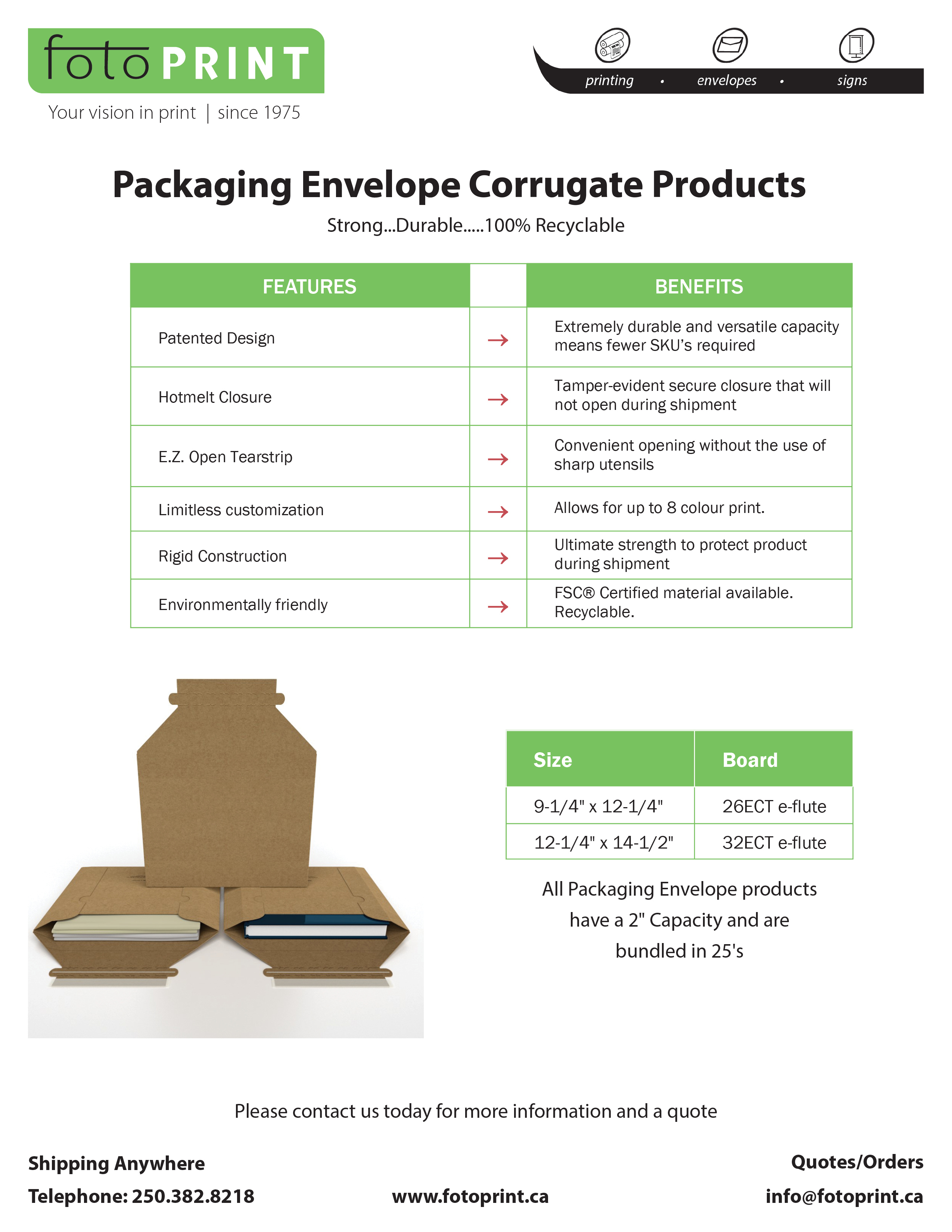 Boxes - Corrugate Envelope Packaging Sell Sheets